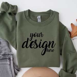 Military Green Sweater Mockup Gildan 18000 Mockup Gildan 18000 Sweatshirt Mockup Halloween Fall SVG Mockup JPG Digital Download