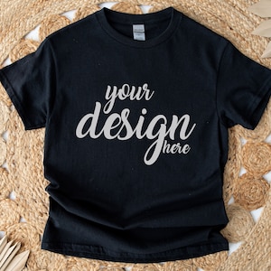 Boho Black Gildan 5000 Shirt Mockup modern Tshirt Mock Up Boho Styled Stock Photo Tee Mockup SVG Mockup Sublimation JPG Digital Download