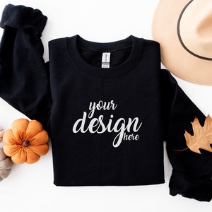 Black Sweater Mockup Gildan 18000 Mockup Autumn Sweatshirt Mockup Halloween Fall SVG Mockup JPG Digital Download