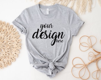 Athletic Heather Bella Canvas Shirt Mockup 3001 Grey Tshirt Mock Up Boho Styled Stock Photo Tee Mockup SVG Mockup JPG Download digitale