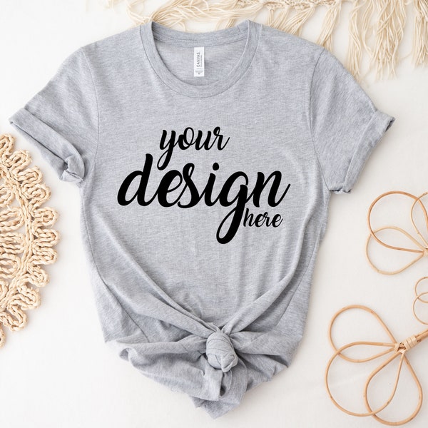 Athletic Heather Bella Canvas Shirt Mockup 3001 Grey Tshirt Mock Up Boho Styled Stock Photo Tee Mockup SVG Mockup JPG Digital Download