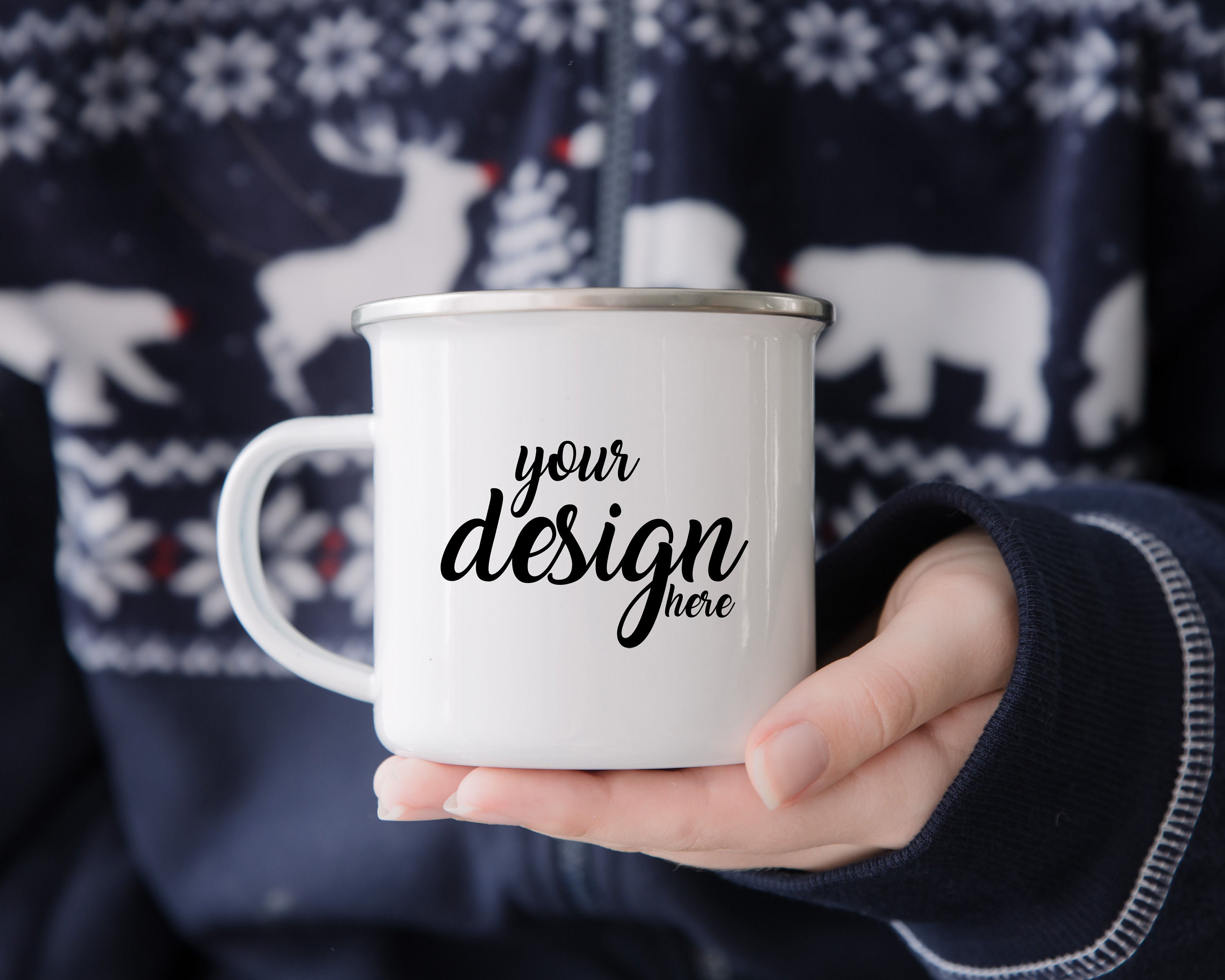Christmas Camp Mug MockUp Enamel Camping Coffee Cup Mock