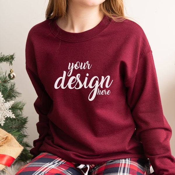 Maroon Christmas Sweater Mockup Gildan 18000 Mockup Gildan Jumper Sweatshirt Mockup Boho Mockup Stock Photo SVG Mockup JPG Digital Download