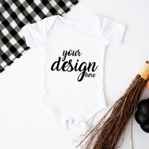 Halloween Bella Canvas Baby Onesie Mockup Vest Mock-up 100B Autumn Styled Stock Photo Babygrow Mockup Sublimation JPG Digital Download