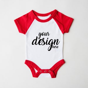Red Baby Baseball Bodysuit Mockup Babygrow Mock-up Baby Onesie Mock Up Toddler Tee Mockup Sublimation JPG Download