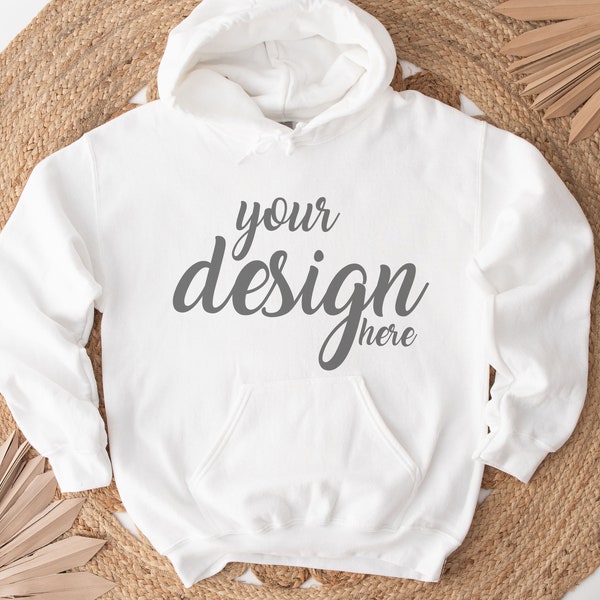 White Hoodie Mockup Gildan 18500 Mockup Gildan White Hooded Sweatshirt Mockup Model Mockup Stock Photography SVG Mockup JPG Digital Download