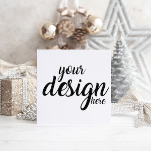 Tarjeta de Navidad Cuadrada MockUp Tarjeta de Vacaciones Maqueta de Invierno Maqueta Estilo Foto de Archivo Festiva Maqueta Sublimación Cricut JPG Descarga Digital