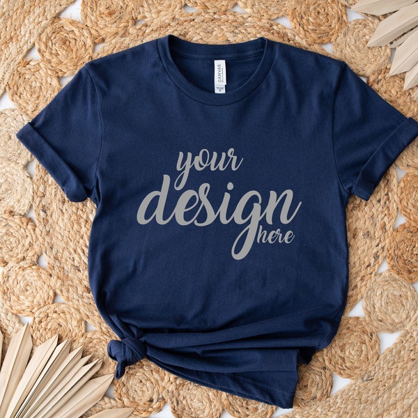 Boho Tshirt Mockup Navy Bella Canvas Shirt Mockup 3001 Tshirt Mock Up Stock Photo Tee SVG Mockup Sublimation JPG Digital Download