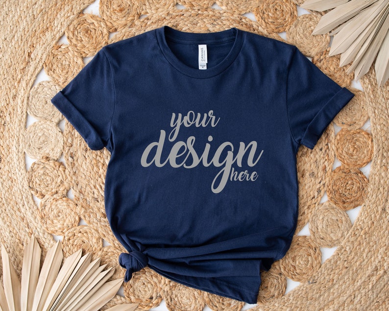 Boho Tshirt Mockup Navy Bella Canvas Shirt Mockup 3001 Tshirt Mock Up Stock Photo Tee SVG Mockup Sublimation JPG Digital Download imagen 1