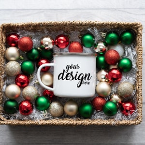 Christmas Camp Mug MockUp Enamel Camping Coffee Cup Mock up Winter Camper Mock Up Styled Stock Photo Holiday Mockup JPG Digital Download