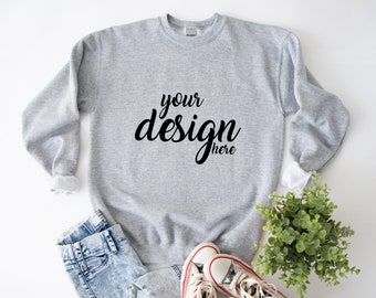 Sport Grey Sweater Mockup Gildan 18000 Mockup Gildan Boho Sweatshirt Mockup Flatlay Mockup Stock Photography SVG Mockup JPG Digital Download