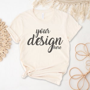Boho Mockup Natural Bella Canvas Shirt Mockup 3001 Tshirt Mock Up Stock Photo Tee Mockup JPG Download digitale