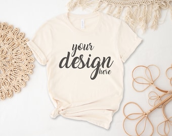 Boho Mockup Natural Bella Canvas Shirt Mockup 3001 Tshirt Mock Up Stock Photo Tee Mockup JPG Digital Download