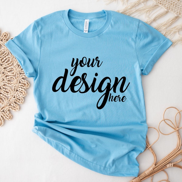 Ocean Blue Bella Canvas Shirt Mockup 3001 Tshirt Mock Up Stock Photo Tee Mockup SVG Mockup Sublimation JPG Digital Download