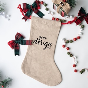 Christmas Stocking Mockup Present Mockup Drawstring Burlap Stocking Bag Festive Winter Photo Holiday Mockup JPG Digital Download