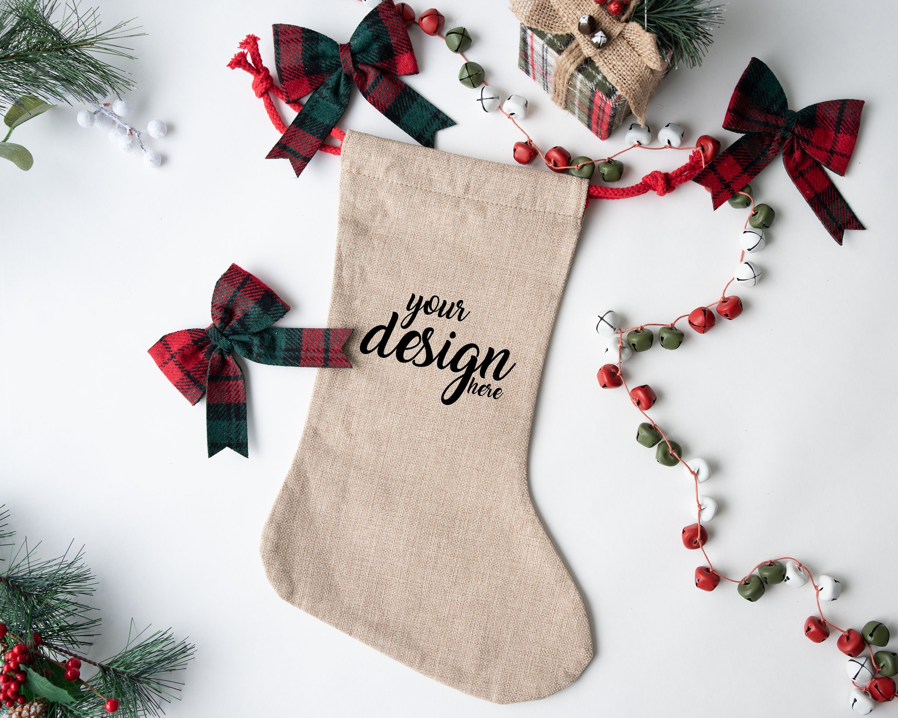 Christmas Stocking Mockup Present Mockup Drawstring Burlap