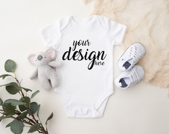White Baby Mockup Vest Mock-up modern Mock Up Rainbow Styled Stock Photo Babygrow Mockup Sublimation Cricut JPG Digital Download