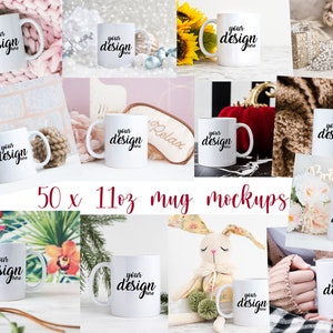 50 Mug MockUps Coffee Cup Mock up Bundle Mother&#39;s Day Mug Mock Up Styled Stock Photo Christmas Coffee Cup Mockup JPG Digital Download