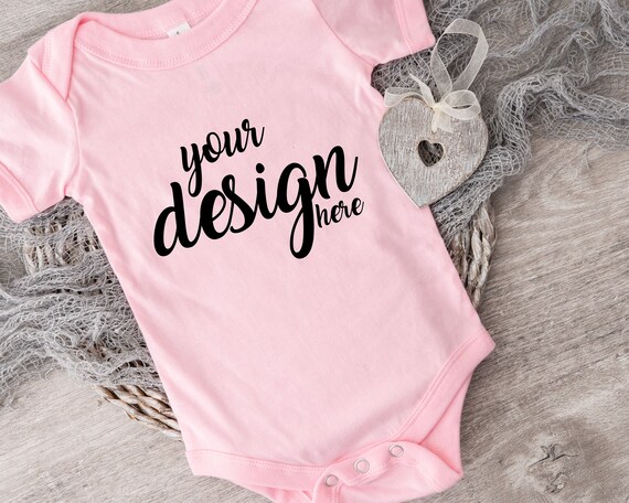 Pink Bella Canvas Baby Onesie Mockups Vest Mock-up Baby Bodysuit