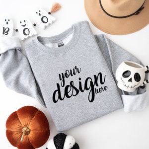Sport Grey Sweater Mockup Gildan 18000 Mockup Autumn Sweatshirt Mockup Halloween Fall SVG Mockup JPG Digital Download