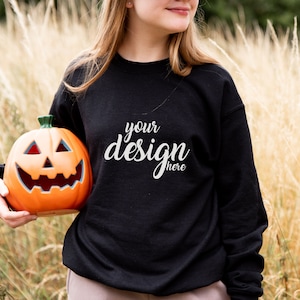 Black Sweater Mockup Gildan 18000 Mockup Gildan Sweatshirt Mockup Model Mockup Stock Photo Halloween SVG Mockup JPG Digital Download