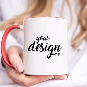 Weihnachtstasse MockUp Red Handle Cup Mockup Rot Kaffeetasse Mockup Winter Foto Urlaub Kaffeetasse Mockup Cricut JPG Digitaler Download