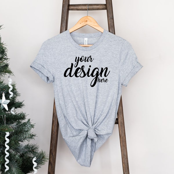 Bella Canvas Athletic Heather Christmas Shirt Mockup Grey Tshirt Mock Up Styled Stock Photo Tee Mockup SVG Sublimation JPG Digital Download