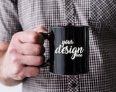 Mens Black Mug Mockup Fathers Day Mockup Man Holding Black Coffee Cup Mockup Stock Photo Father Dad Mug Photo Mock Up JPG Digital Download