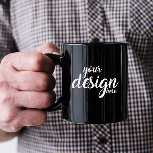 Mens Black Mug Mockup Fathers Day Mockup Man Holding Black Coffee Cup Mockup Stock Photo Father Dad Mug Photo Mock Up JPG Digital Download