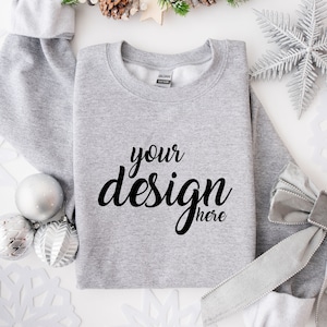 Sport Grey Sweater Mockup Gildan 18000 Mockup Grey Christmas Sweatshirt Mockup Model Mockup Stock Photo SVG Mockup JPG Digital Download