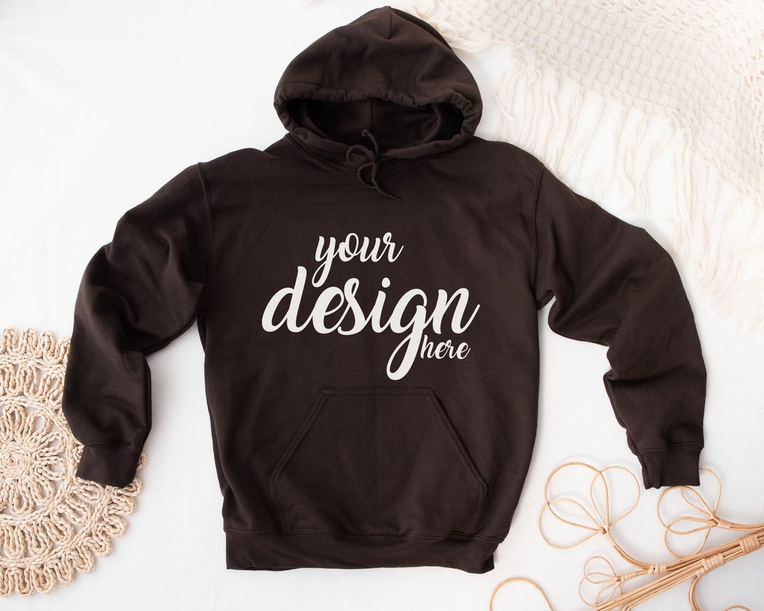 Dark Chocolate Hoodie Mockup Brown Gildan 18500 Mockup Gildan Boho ...