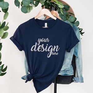 Boho Tshirt Mockup Navy Bella Canvas Shirt Mockup 3001 Tshirt Mock Up Stock Photo Tee SVG Mockup Sublimacja JPG Pobieranie cyfrowe