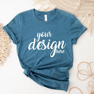 Heather Deep Teal Mockup Bella Canvas Shirt Mockup 3001 Tshirt Mock Up Stock Photo Tee Boho SVG Mockup Sublimation JPG Digital Download