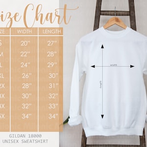 White Sweater Size Chart Gildan 18000 Size Chart Gildan White Sweatshirt Stock Photography SVG Mockup JPG Digital Download