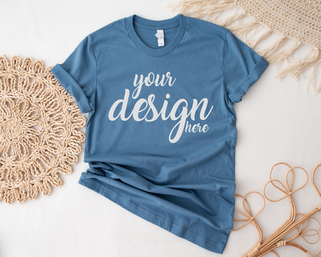 Steel Blue Bella Canvas Shirt Mockup 3001 Tshirt Mock up Stock Photo