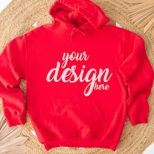 Boho Red Hoodie Mockup Gildan 18500 Mockup Gildan Hooded Sweatshirt Mockup Mockup Stock Photography SVG Mockup JPG Digital Download
