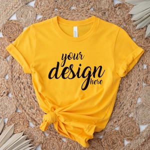 Gold Bella Canvas Shirt Mockup 3001 Tshirt Mock Up Stock Photo Tee Mockup SVG Mockup Sublimation JPG Digital Download
