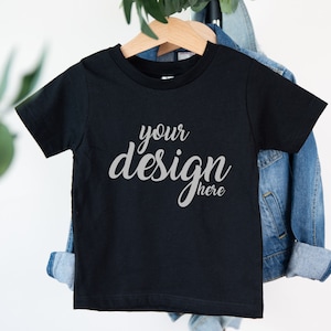 Kids Black Tshirt Mockup Boys Shirt Mock-up Gender Neutral Girls Baby T-shirt Mock Up Boho Stock Photo Toddler Tee Sublimation JPG Download