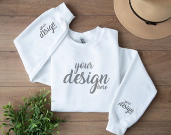 Gildan 18000 Mockup White Sweater Sleeve Mockup Gildan White Sudadera Mockup Boho Mockup Fotografía de stock SVG Mockup JPG Descarga digital