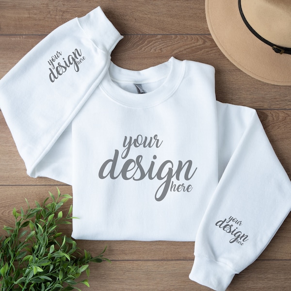 Gildan 18000 Mockup White Sweater Sleeve Mockup Gildan White Sweatshirt Mockup Boho Mockup Stock Photography SVG Mockup JPG Digital Download