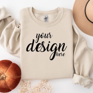 Sand Sweater Mockup Gildan 18000 Mockup Autumn Sweatshirt Mockup Halloween Fall SVG Mockup JPG Digital Download