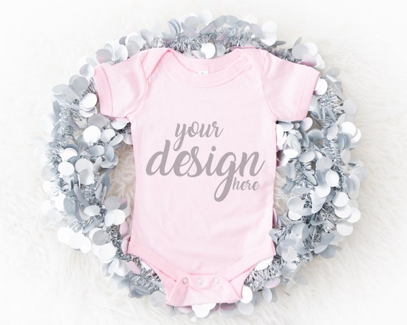 Pink Bella Canvas Baby Onesie Mockups Christmas Vest Mock-up New