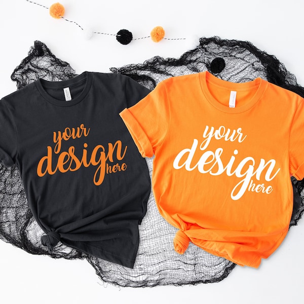 Black Orange Shirt Mockup Fall Tshirt Mock Up Autumn Stock Photo Tee Mockup Halloween Pumpkin Thanksgiving SVG Mockup JPG Digital Download