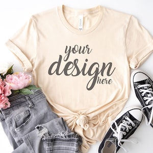 Boho Bella Canvas 3001 Soft Cream Shirt Mockup modern Tshirt Mock Up Styled Stock Photo Tee Mockup SVG Sublimation JPG Digital Download
