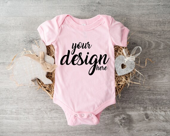 Pink Bella Canvas Baby Onesie Mockup Easter Vest Mock-up modern Farmhouse  Styled Stock Photo Babygrow Rustic Boho JPG Digital Download