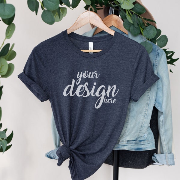 Boho Tshirt Mockup Heather Navy Bella Canvas Shirt Mockup 3001 Tshirt Mock Up Stock Photo Tee SVG Mockup Sublimation JPG Digital Download