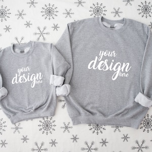 Christmas Sweater Mockup Sport Grey Gildan 18000 Mockup Gildan Sweatshirt Mockup Family Mama and me mockup SVG Mockup JPG Digital Download