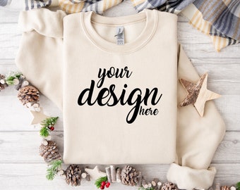 Sand Gildan 18000 Mockup Christmas Sweater Mockup  Gildan Sand Sweatshirt Mockup Stock Photography SVG Mockup JPG Digital Download