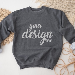 Grey Sweater Mockup Gildan Dark Heather 18000 Mockup Gildan Sweatshirt Mockup Model Mockup Stock Photography SVG Mockup JPG Digital Download