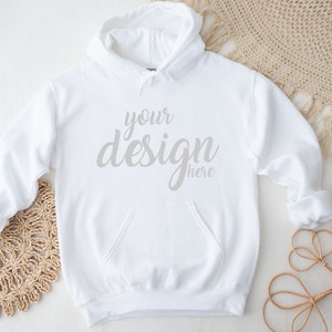 White Hoodie Mockup Gildan 18500 Mockup Gildan White Hooded Sweatshirt Mockup Model Mockup Stock Photography SVG Mockup JPG Digital Download